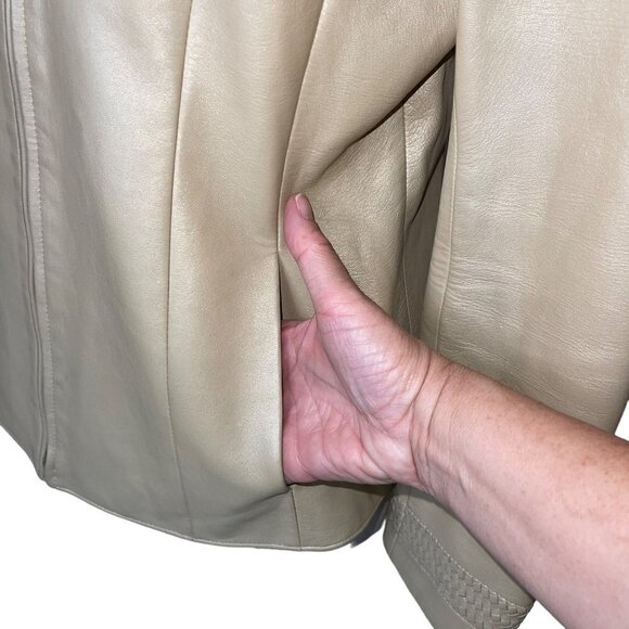 St John Sport By Marie Gray Womens Jacket Size Small Beige Irridescent Leather - Picture 9 of 15